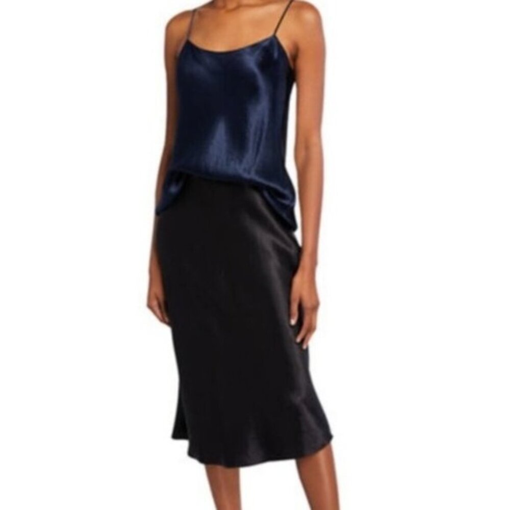 Rachel Zoe Black Bias Satin Slip Midi Skirt - S/M - Picture 8 of 9
